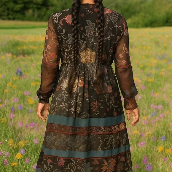 Double D Ranch “Lakota” Gypsy velvet trimmed bejeweled dress NWOT - Picture 2 of 13